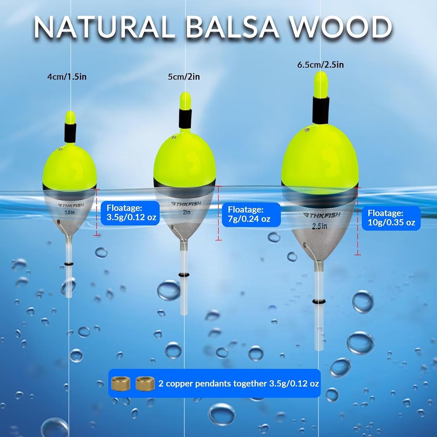 THKFISH Wood Slip Bobber for Fishing with Brass Weighted Crappie Floats