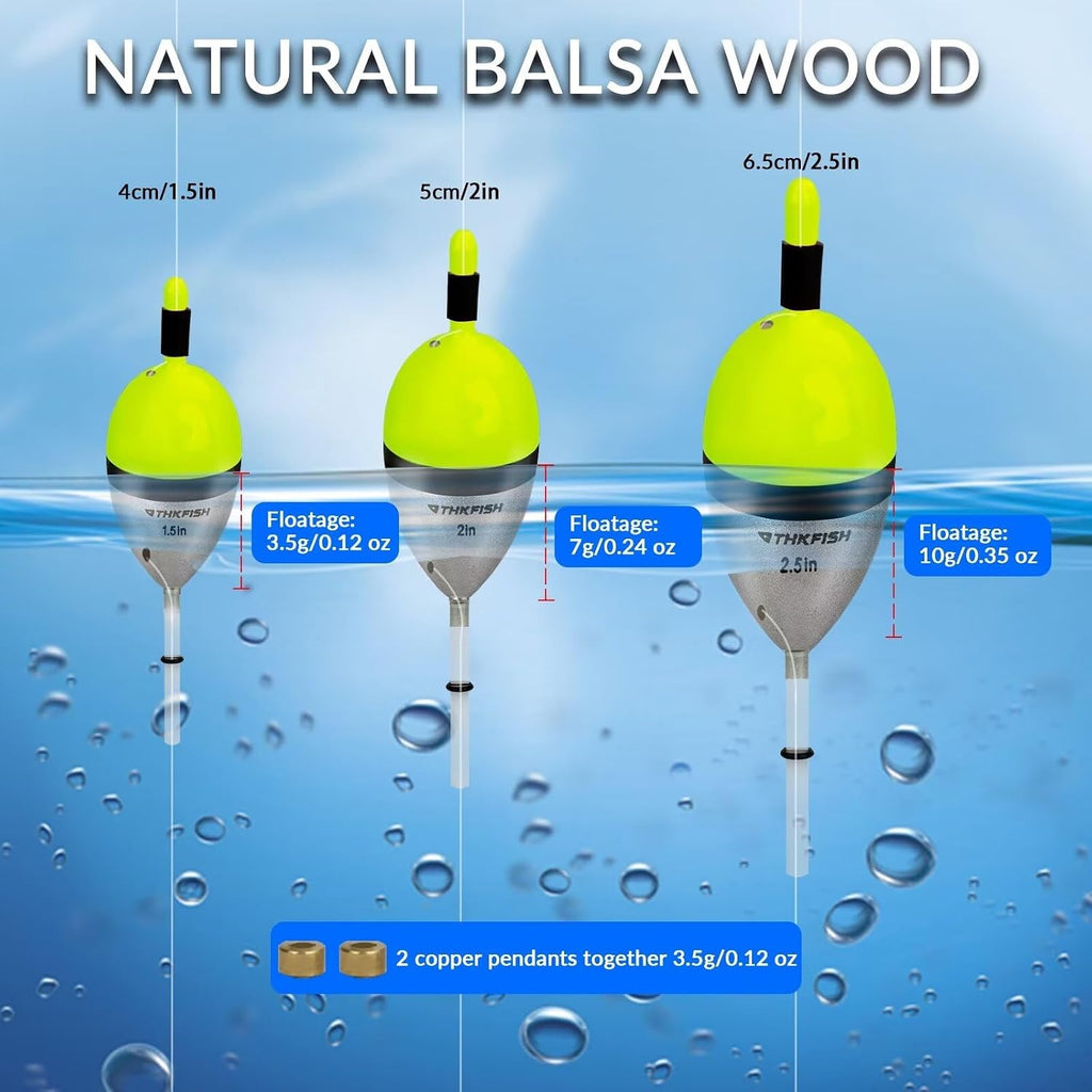 THKFISH Wood Slip Bobber for Fishing with Brass Weighted Crappie Floats