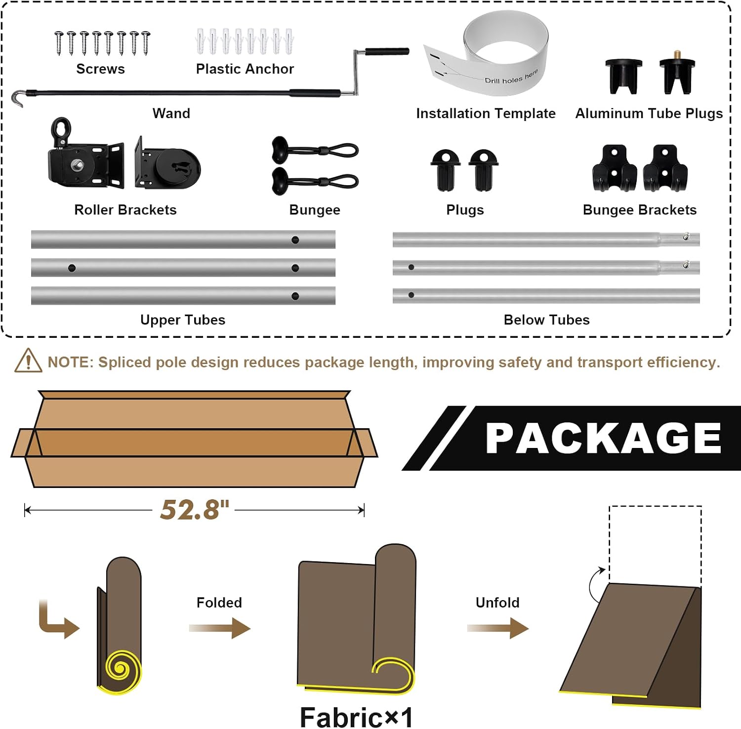 Artpuch Outdoor Roller Shade 4' W x 8' H, Black Exterior Cordless Patio Shades Roll Up Blinds for Porch Pergola Gazebo