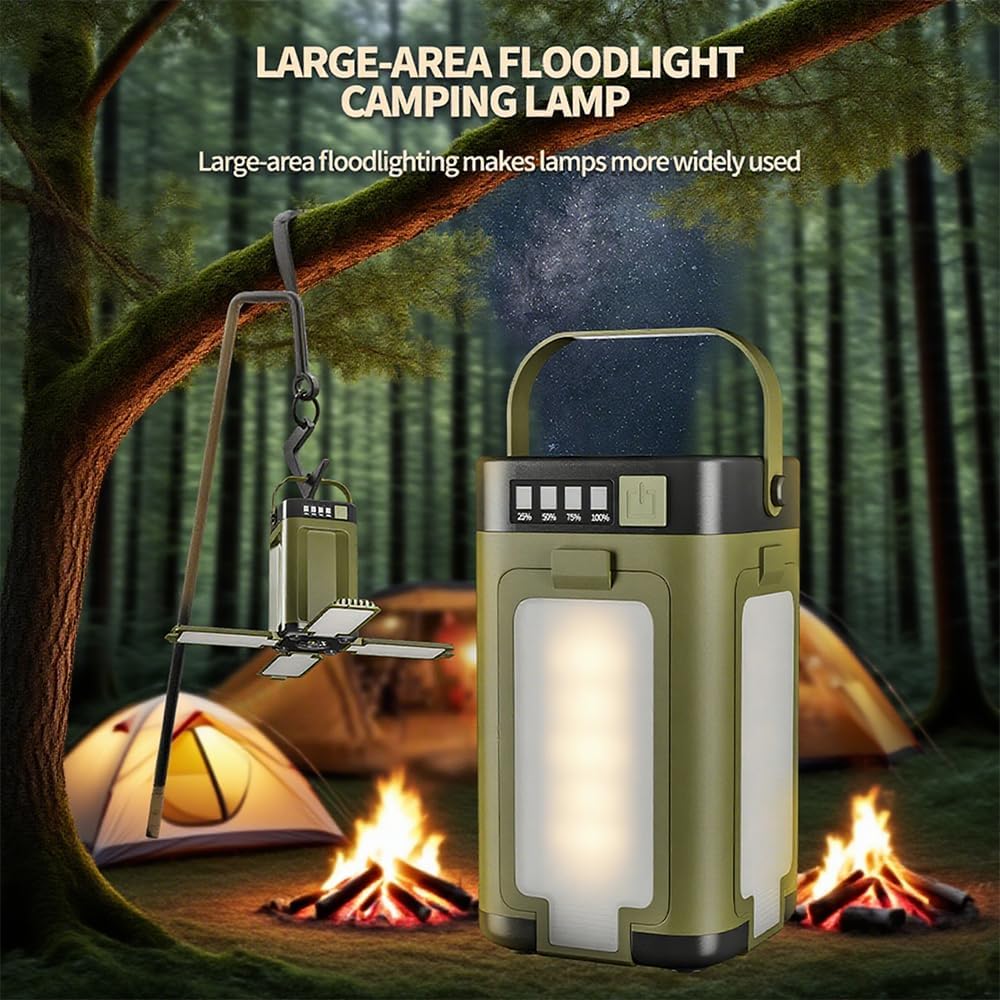 LED Camping Lantern Rechargeable, IPX4 Waterproof Solar Camping Light with Type-C Charging, 4000mAh Power Bank, 4-Panel Expandable Flashlight, 6 Modes for Hurricane Emergency, Power Outage, Hiking