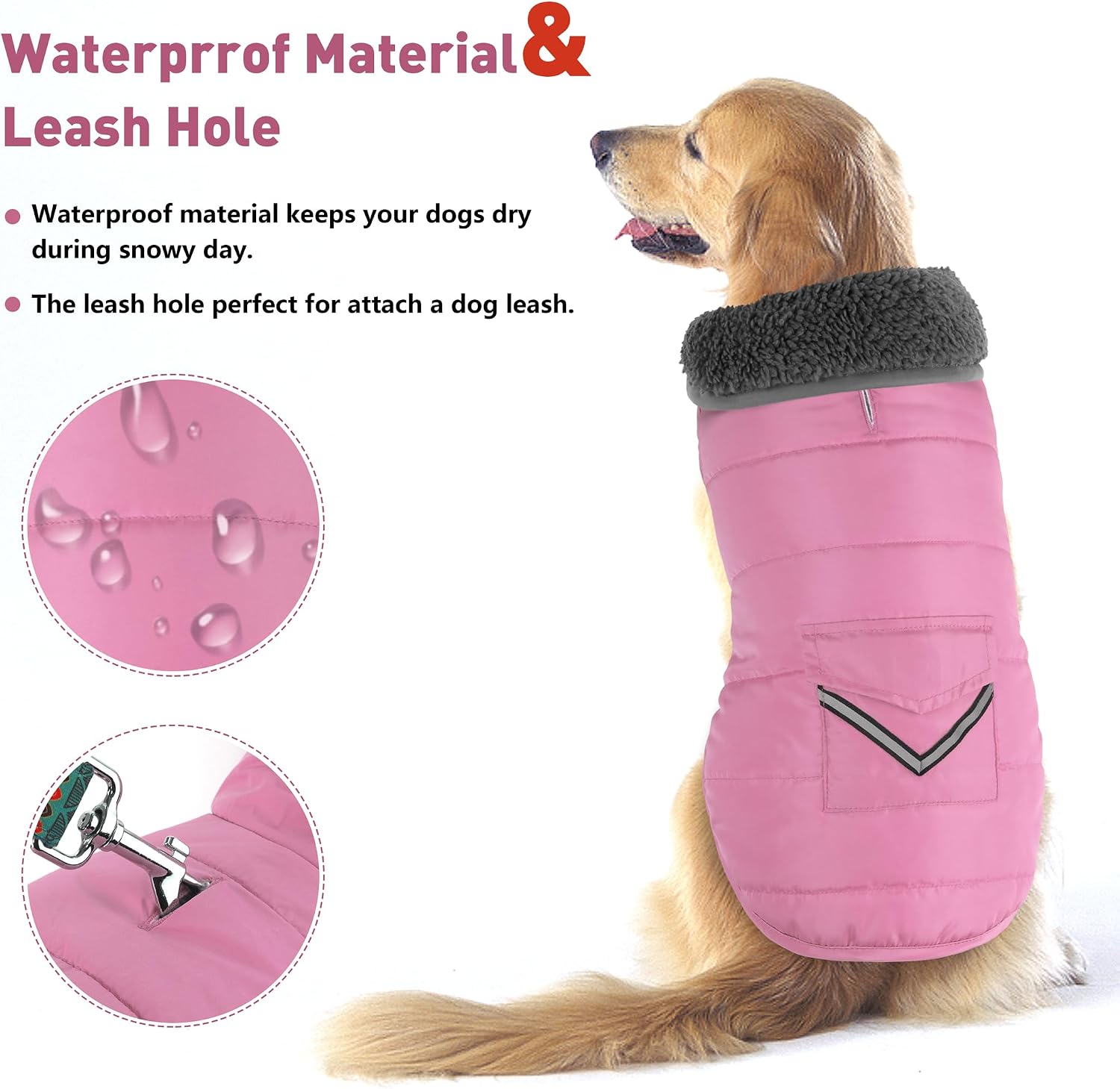 Petglad Dog Coat, Waterproof Dog Winter Jacket with Pocket, Reflective Adjustable Pet Snow Vest, Warm Cozy Fleece Sweater for Small Medium Extra Large Dogs - Light Pink, XS