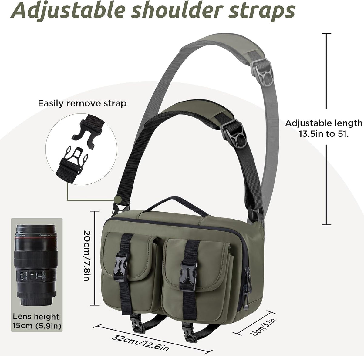 TAAOKA Camera Sling Bag,DSLR Camera Bag with Tripod Holder,Waterproof Camera Shoulder Crossbody Bag for Photographers(Green)