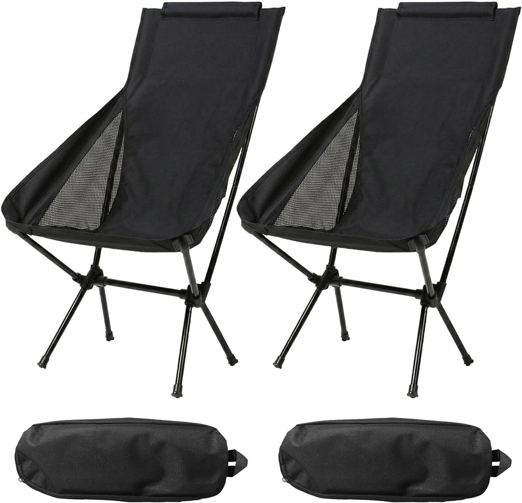 Wind Tour Portable Camping Chair Lightweight Foldable Outdoor Chair for Hiking Camp Backpacking Lawn Beach Fishing Picnic with Carry Bag (High-Back | Black-2)