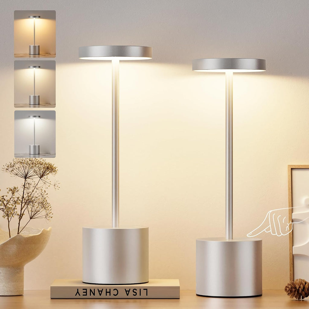 Kakanuo White Cordless Lamp Set, Rechargeable Lamp, 3 Color Temperature, LED Outdoor Wireless Lamps, Battery Operated Lamps, Stepless Dimmable, Touch Control
