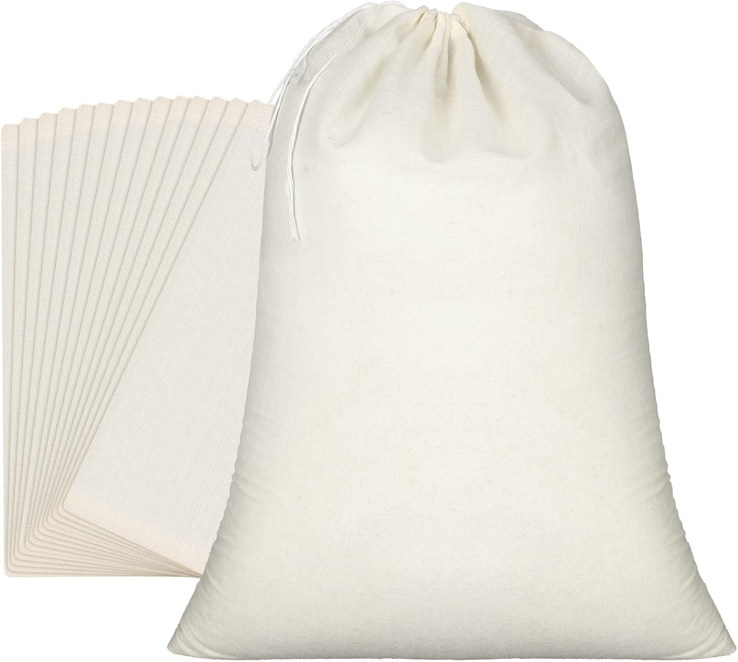 Pangda 15 Pcs Muslin Bags 15 x 22 Inch Cloth Bags with Drawstring Large Storage pouches Bulk Cotton Reusable Grocery pouches DIY Craft Sachet for Party Wedding Home Storage