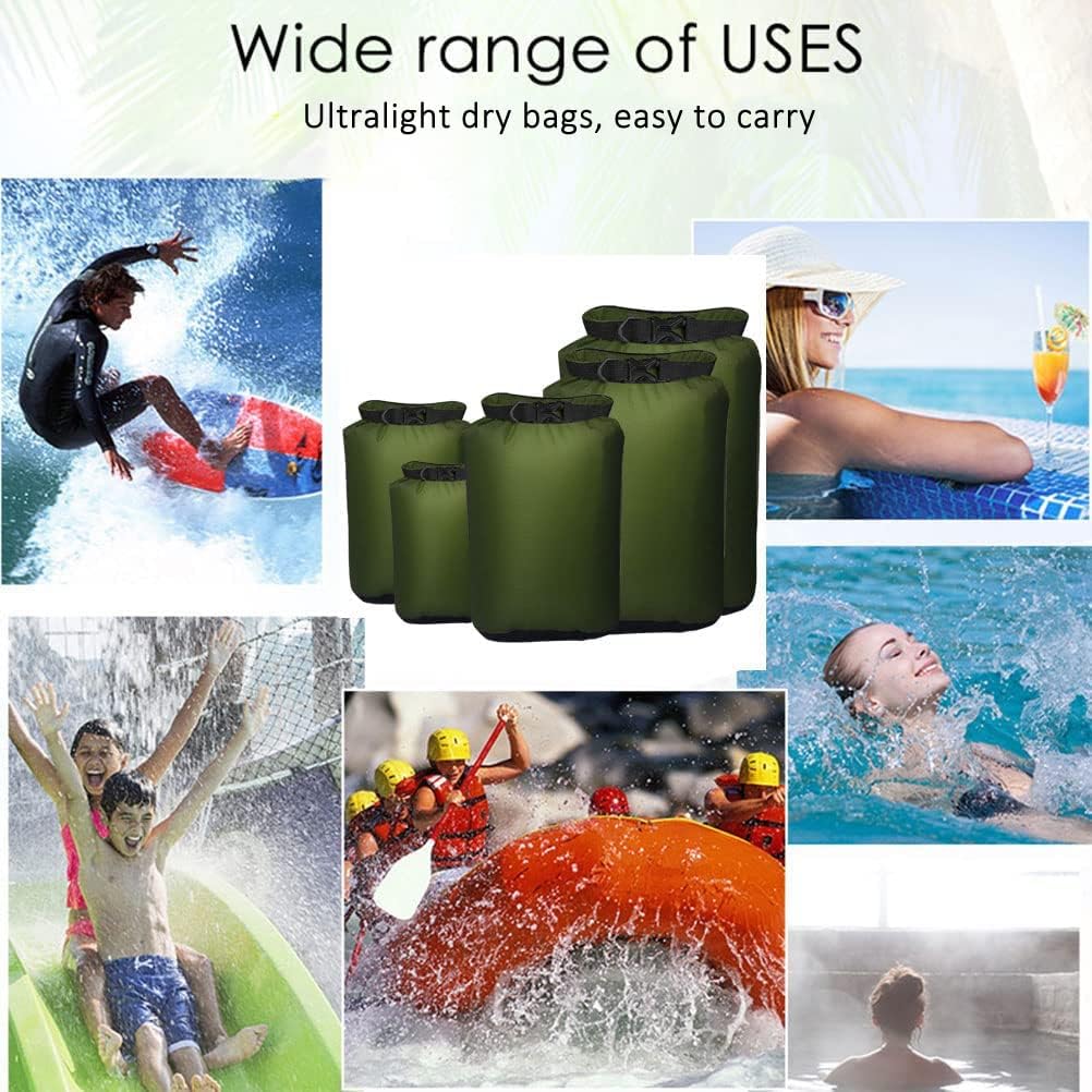 Pimoys 5 Pack Waterproof Dry Sacks, Lightweight Outdoor Dry Bags 20L /12L / 10L/ 6L/ 3.5L Ultimate Dry Bags for Kayaking Camping Rafting Boating