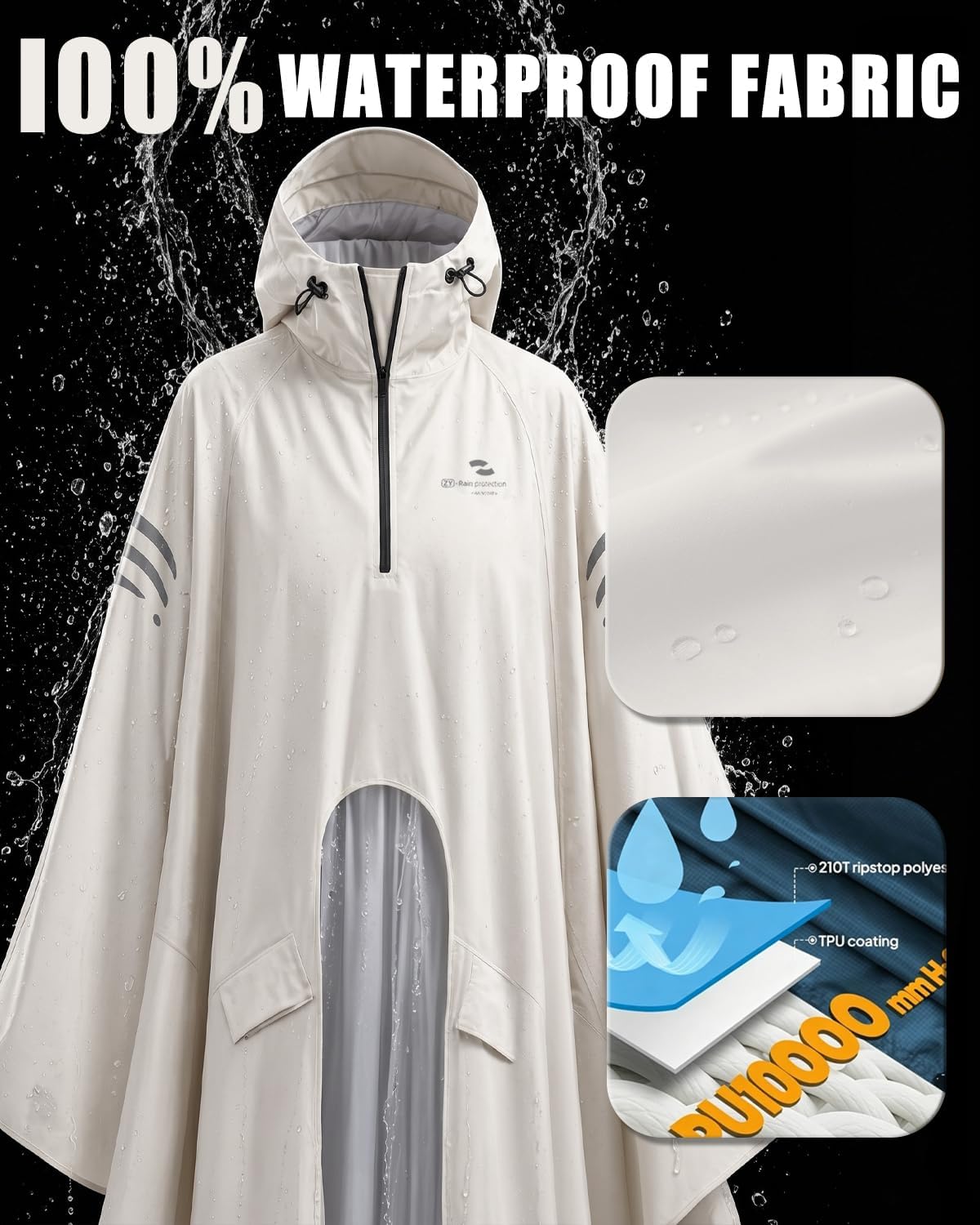 Rain Poncho Waterproof Full Body Long Hooded with Double-Face Visor Mask, Packable Raincoat for Cycling, Hiking