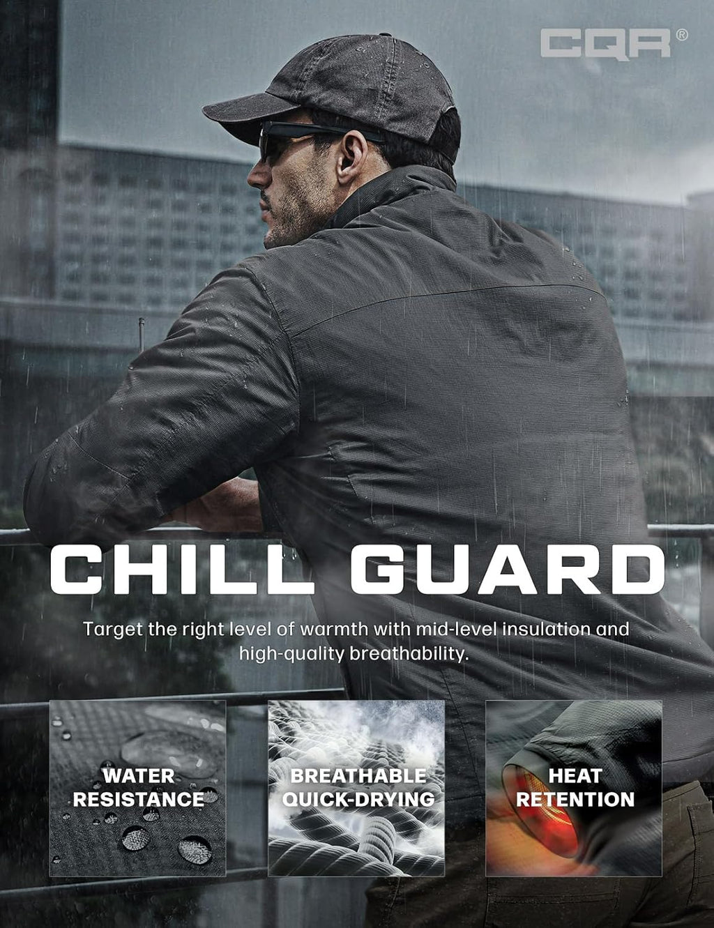 CQR Men's Lightweight Warm Insulated Jacket, Windproof Water Resistant Winter Active Coat for Hiking Work Outdoor Tactical