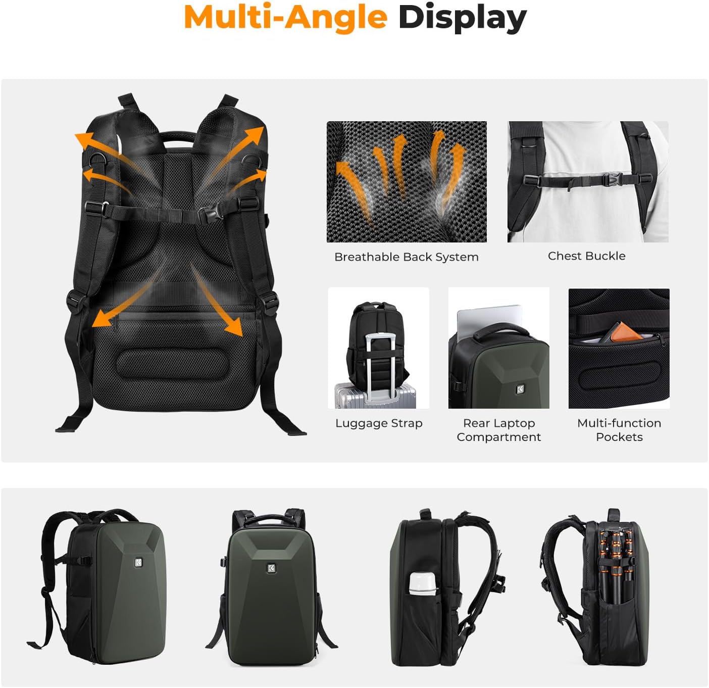 K&F CONCEPT Camera Backpack,Hardshell Photography DSLR Camera Bag