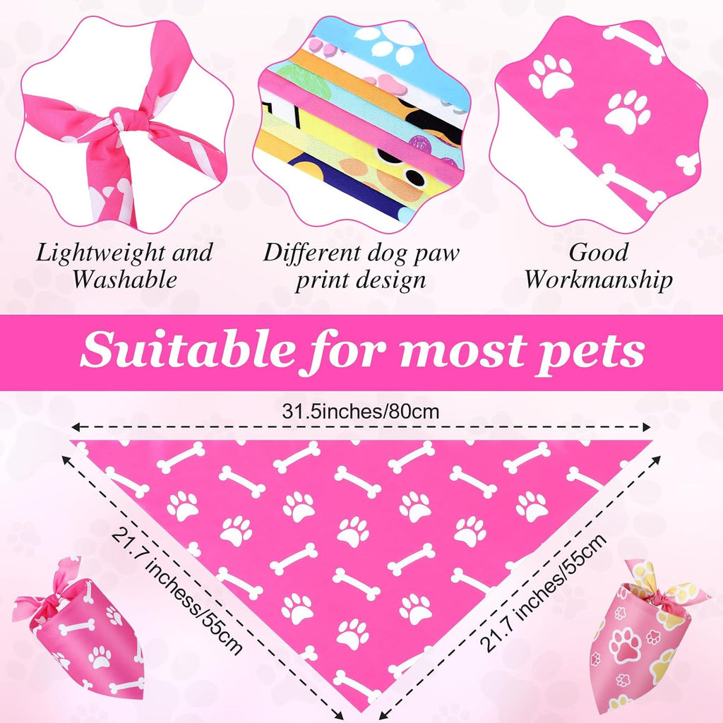 Abbylike 50 Pcs Paw Print Dog Bandanas Bulk, National Dog Day Paw & Bone