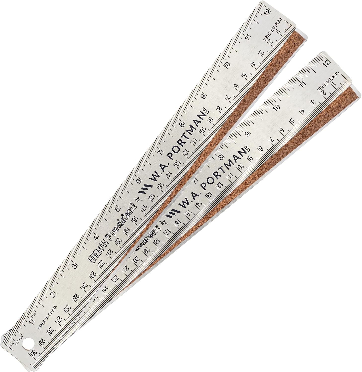WA Portman Metal Ruler 18'', 2pc Corkback Stainless Steel Ruler Metric Edge
