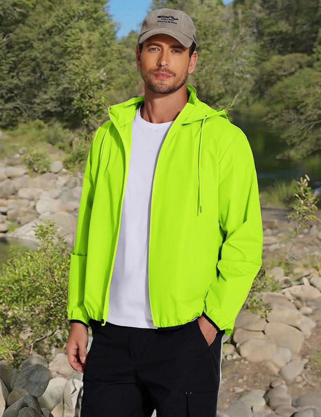 COOFANDY Men's Light Rain Jacket Packable Waterproof Raincoat Windbreaker