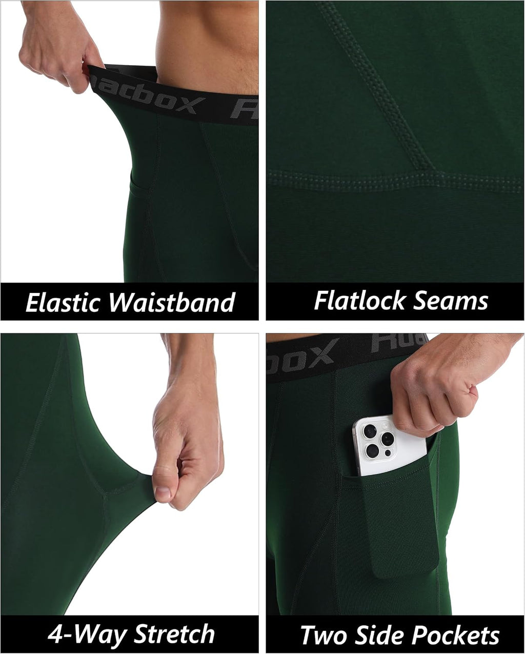Roadbox 2 Pack Mens Compression Pants, Running Tights Leggings with Pockets