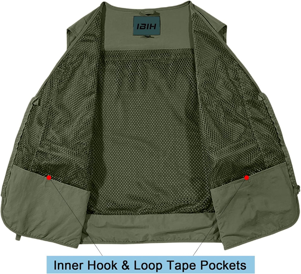 Mens Outdoor Vest Breathable Quick-Dry Fishing Vest Camping Hiking Lightweight Vest with Multi-Pocket