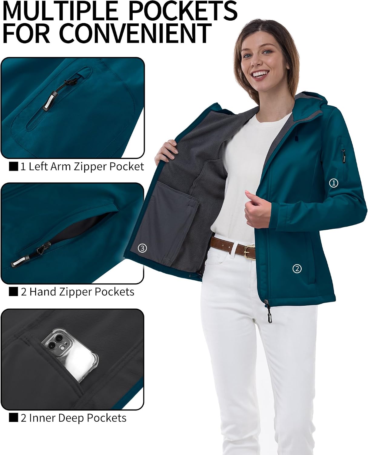 Outdoor Ventures Women's Softshell Jacket Fleece Lined Waterproof Rain Coat