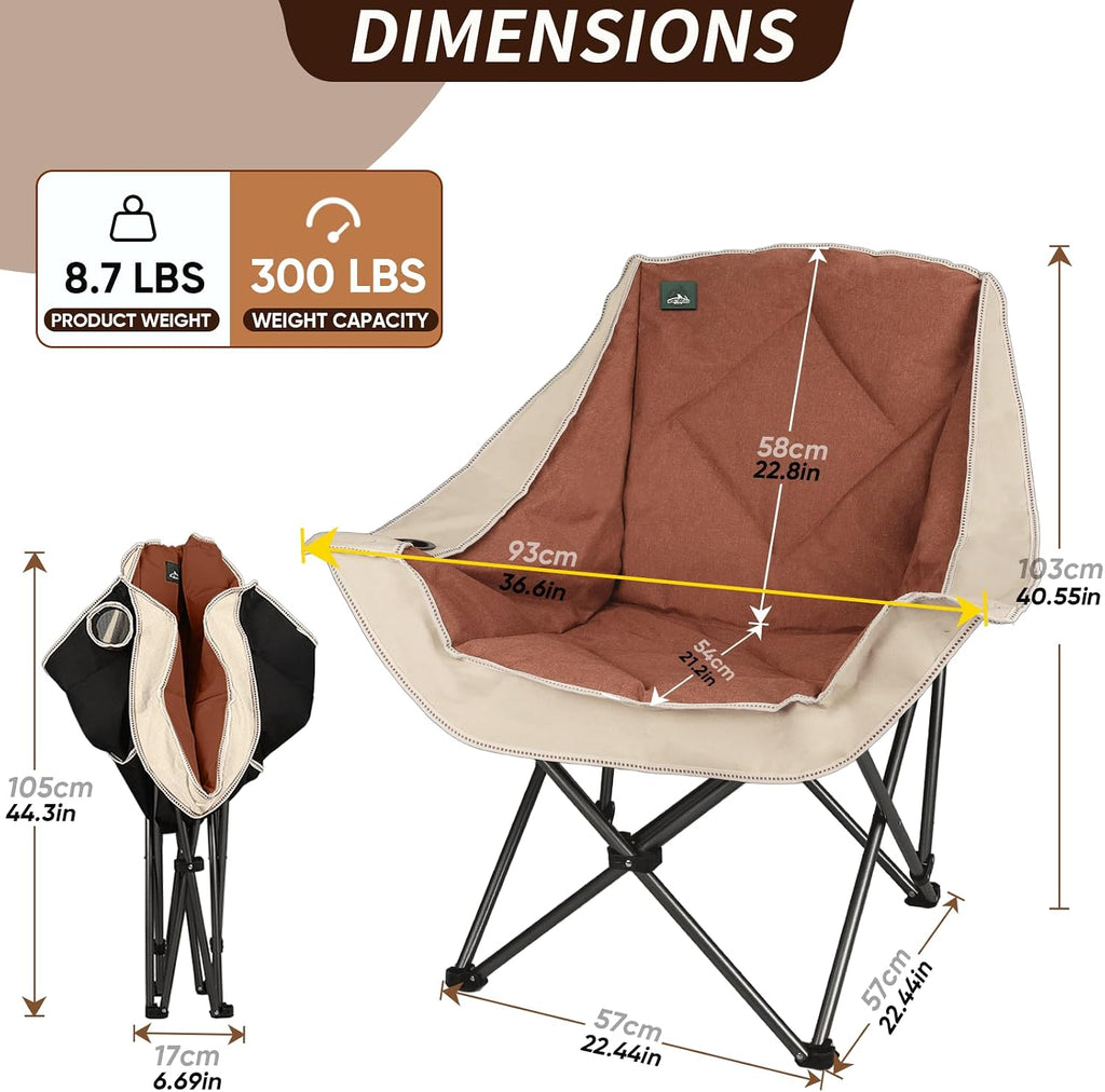 Northroad Folding Camping Chair,Oversized Portable Camp Chair w/Cup Holder,Heavy Duty Padded Lawn Chair Support 300 LBS for Outdoor, Tailgates, Beach, Hiking, and Picnics