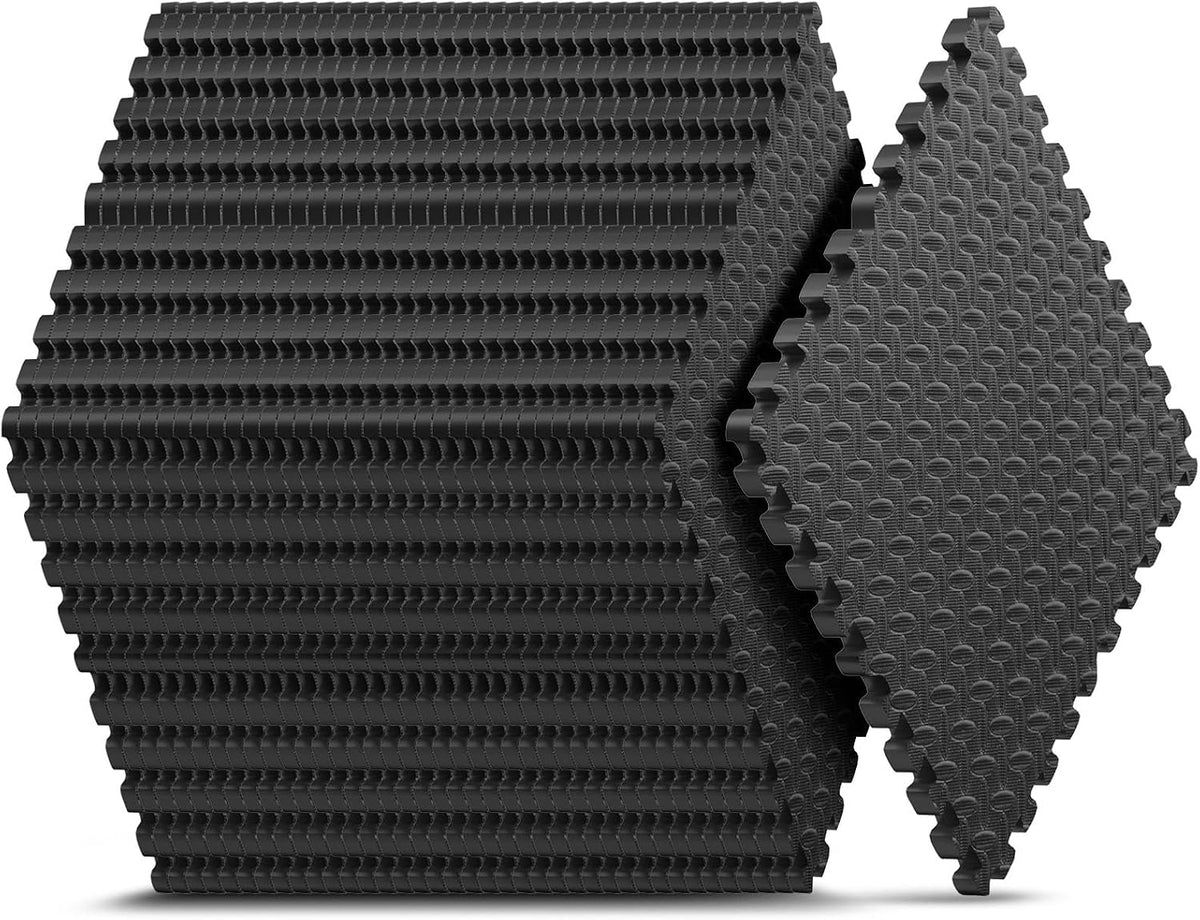 16 Pack 64 sqft Home Gym Mat, Puzzle Exercise Mat, EVA Interlocking Foam Floor Tiles for Home Workout Equipment and Kids' Play Areas - Black, 24 in x 24 in x ½ in - 16 Tiles (Black, 16 Pack, 64 SQ FT)