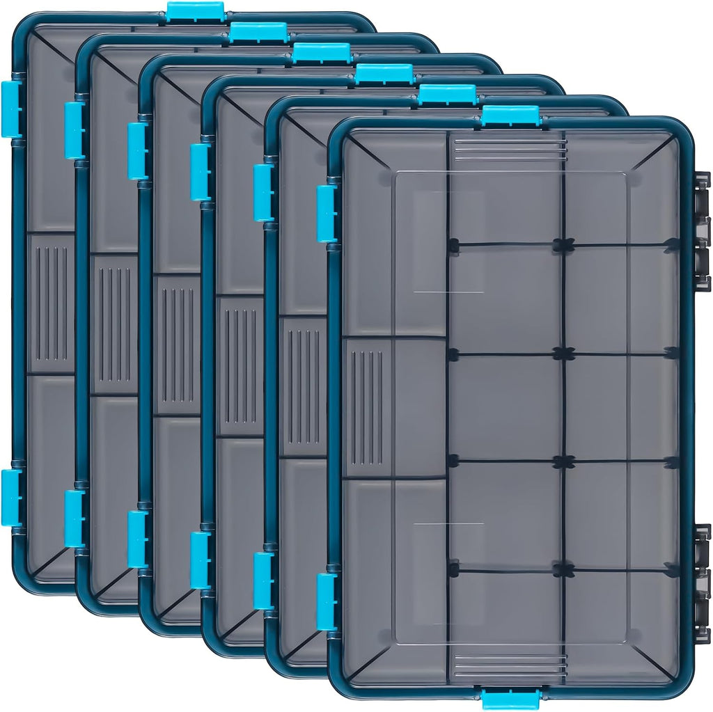 Wonderjune 6 Pack Fishing Tackle Box Waterproof 3700 Tackle Tray, Green