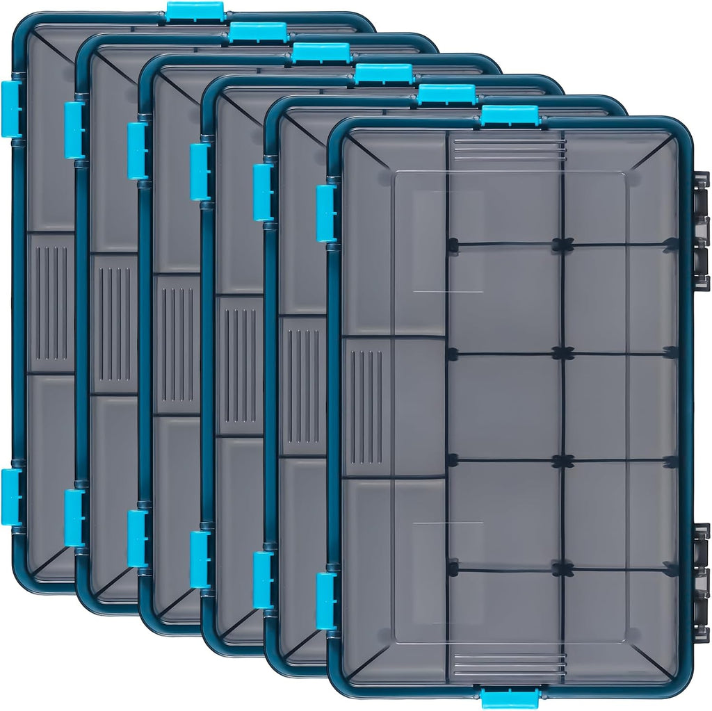 Wonderjune 6 Pack Fishing Tackle Box Waterproof 3600 Tackle Tray, Blue