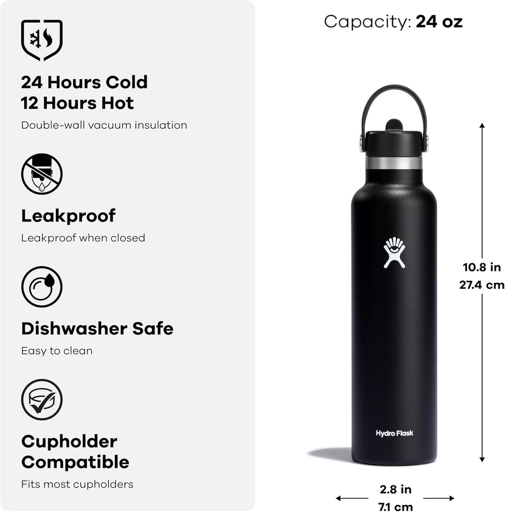 Hydro Flask Water Bottle - Insulated Stainless Steel - Straw Lid, Non Spill, Leakproof in 24 Oz Nectar Orange