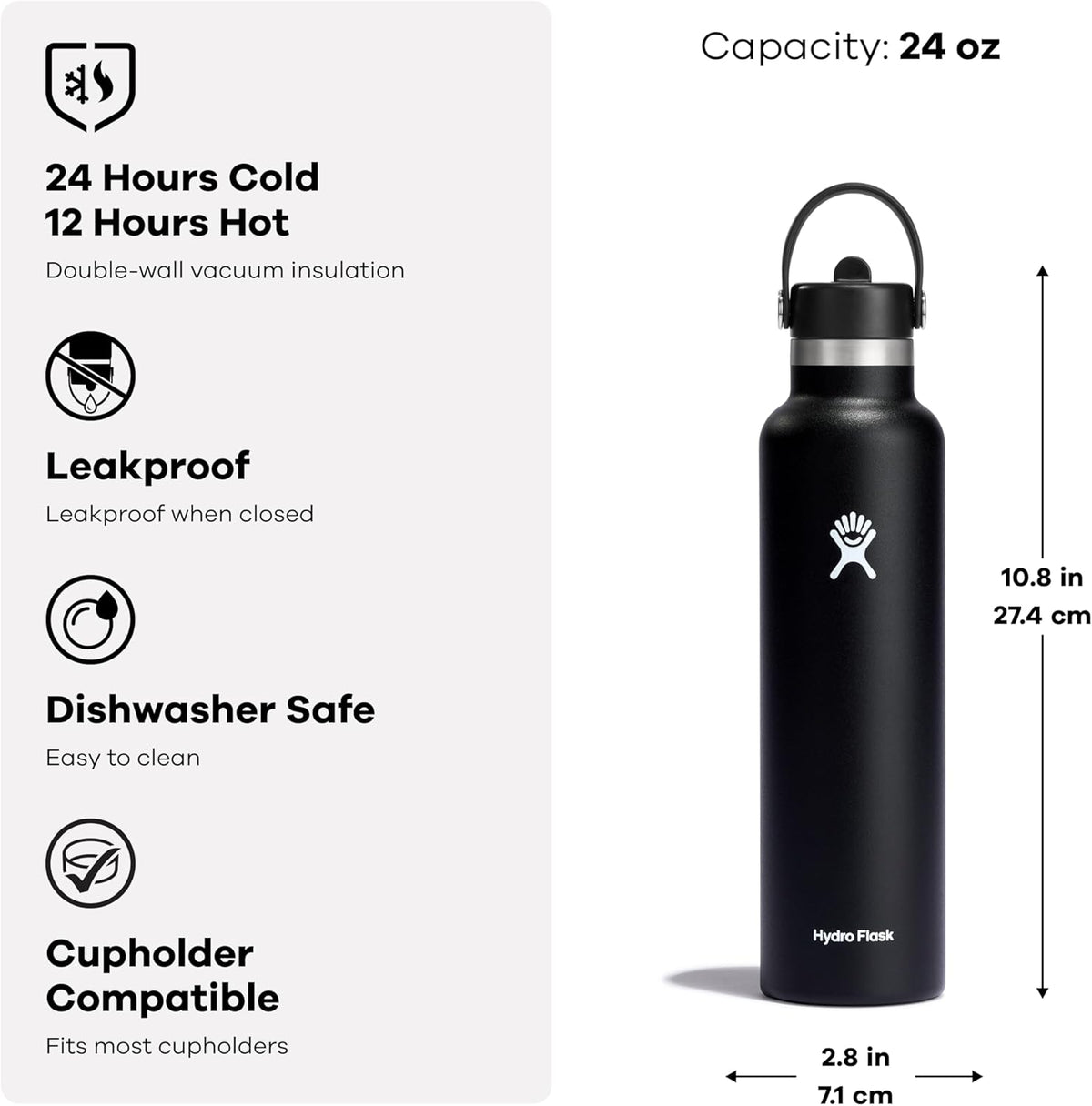Hydro Flask Water Bottle - Insulated Stainless Steel - Straw Lid, Non Spill, Leakproof in 24 Oz Nectar Orange