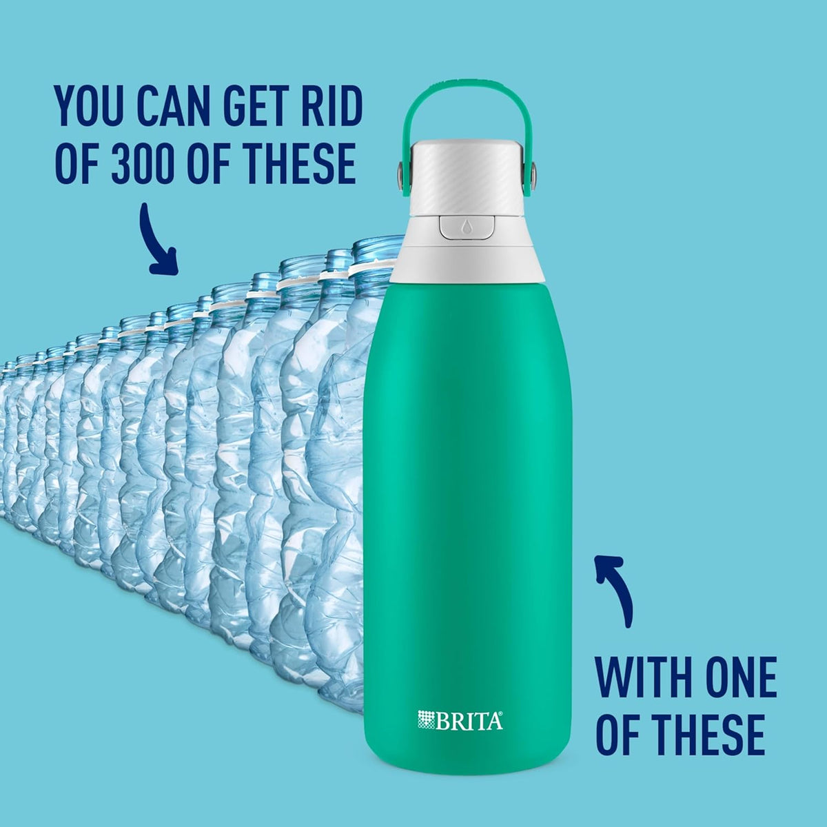 Brita Insulated Filtered Water Bottle with Straw, Reusable, Stainless Steel Metal, Jade, 32 Ounce