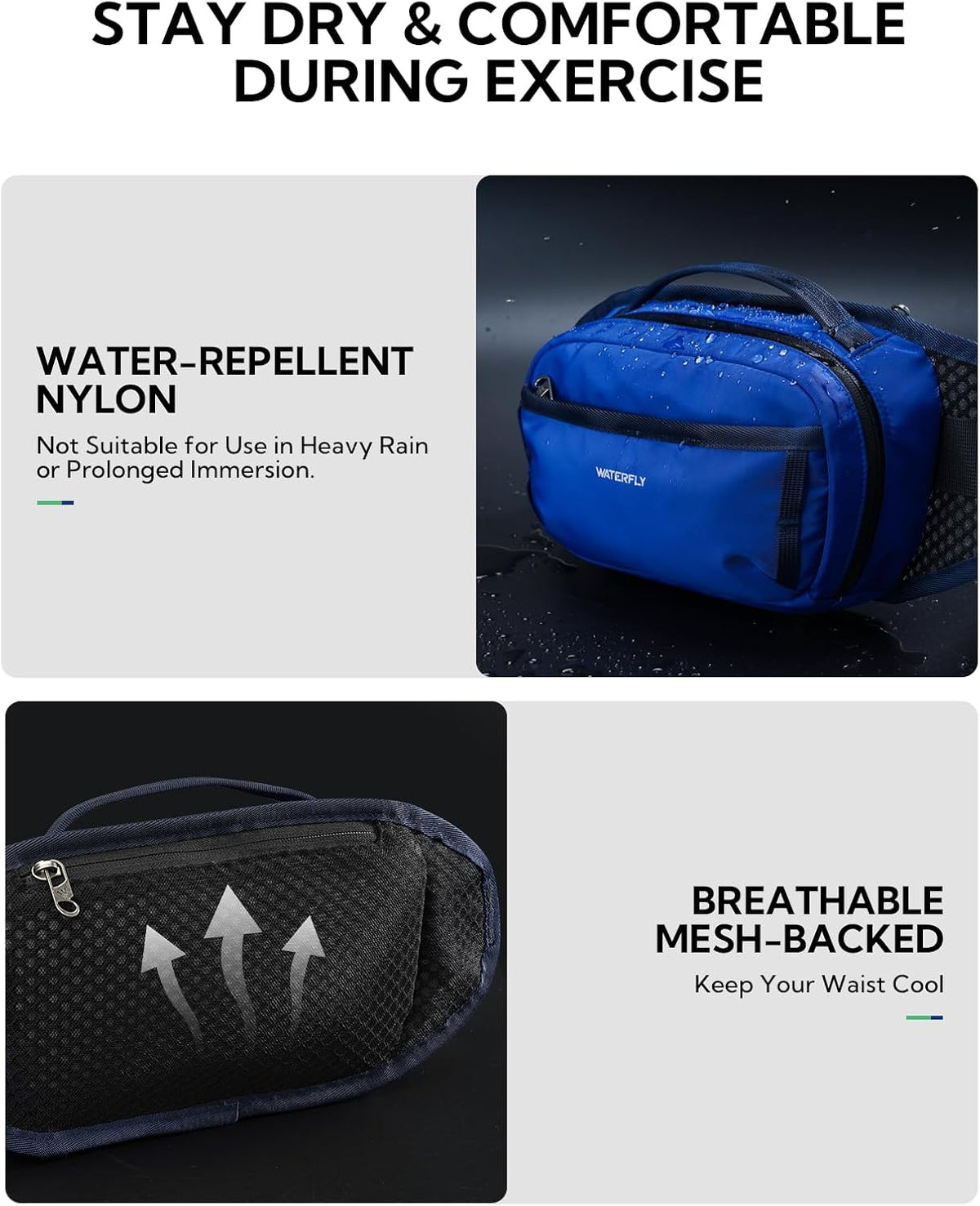 WATERFLY 2.2L RFID Fanny Pack: Bellows-Style Openning Everywhere Belt Bag