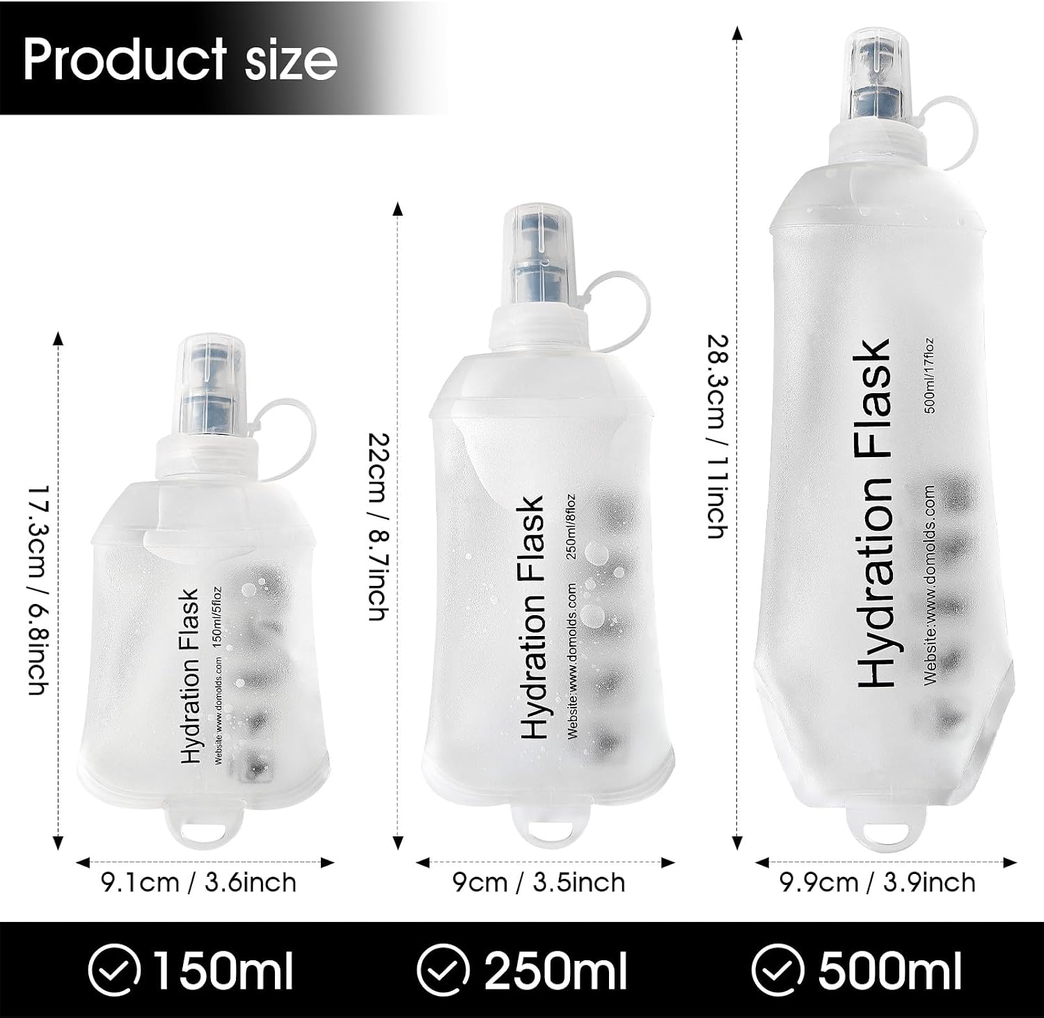 GUYI GYGYL Soft Flask Collapsible Water Bottle for Sports, 250ml White 2pcs