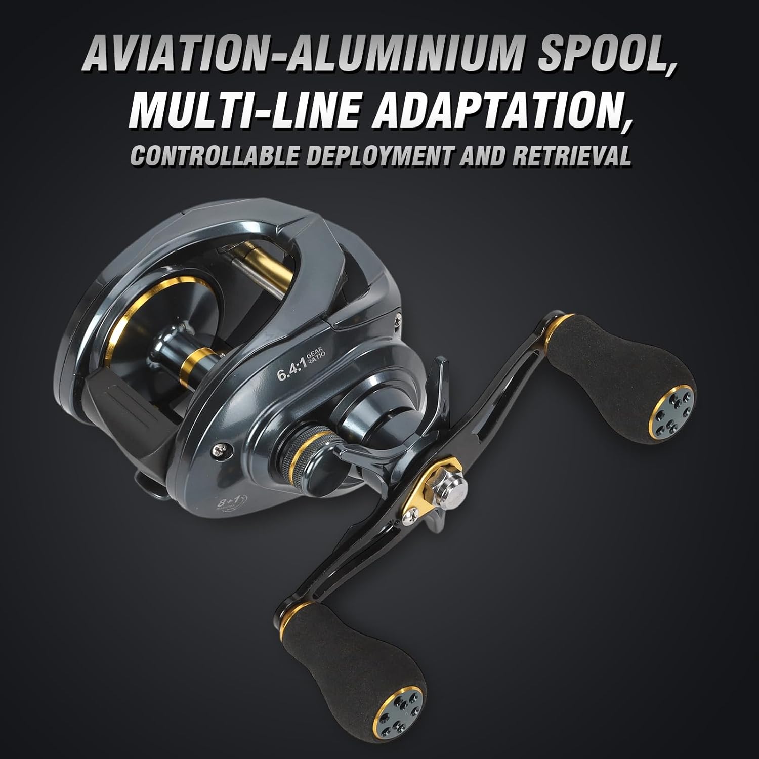 Baitcaster Reels 6.4:1 High-Speed Gear Ratio 33LB Max Drag 8+1 Bearings