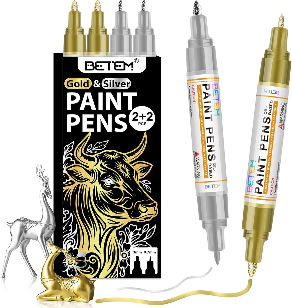 Betem 9 Count Oil Based Paint Pens, Dual Tip Permanent Fabric Paint Marker