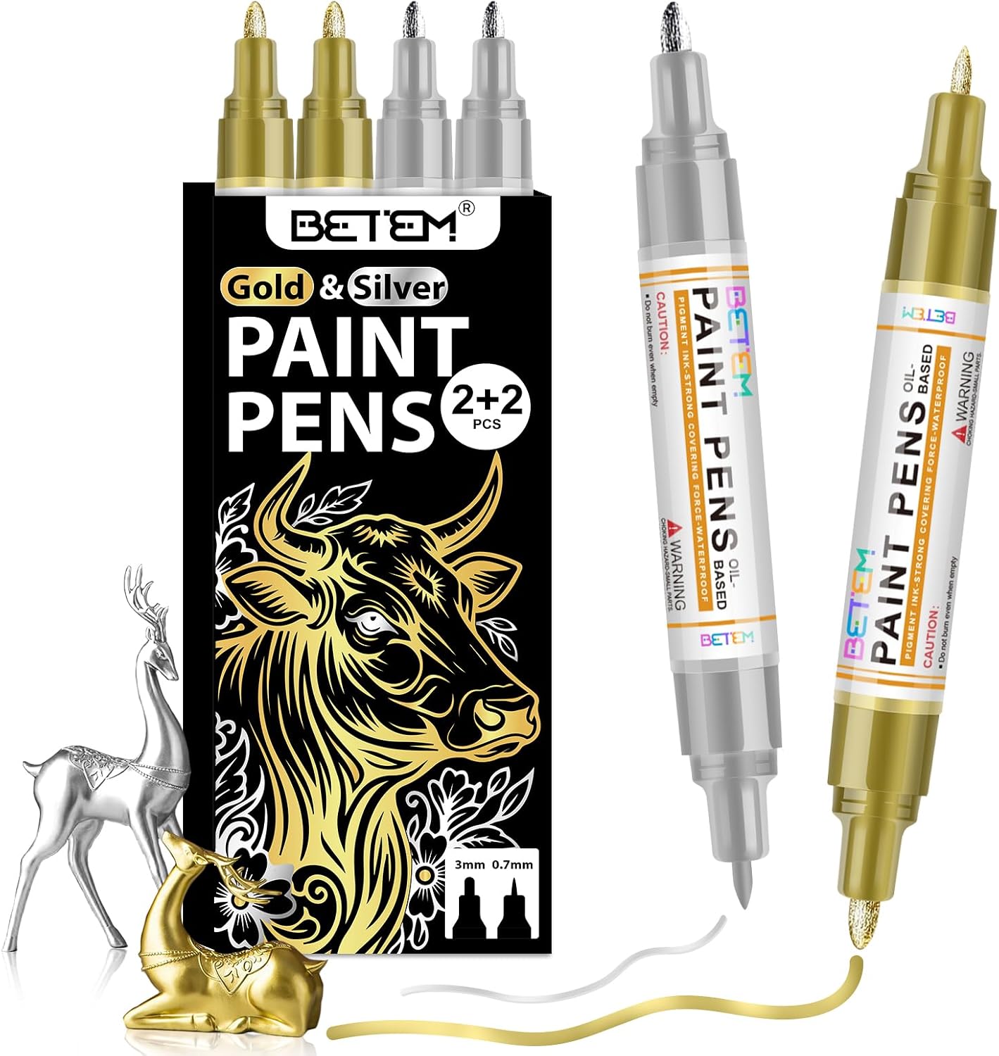 Betem 9 Count Oil Based Paint Pens, Dual Tip Permanent Fabric Paint Marker