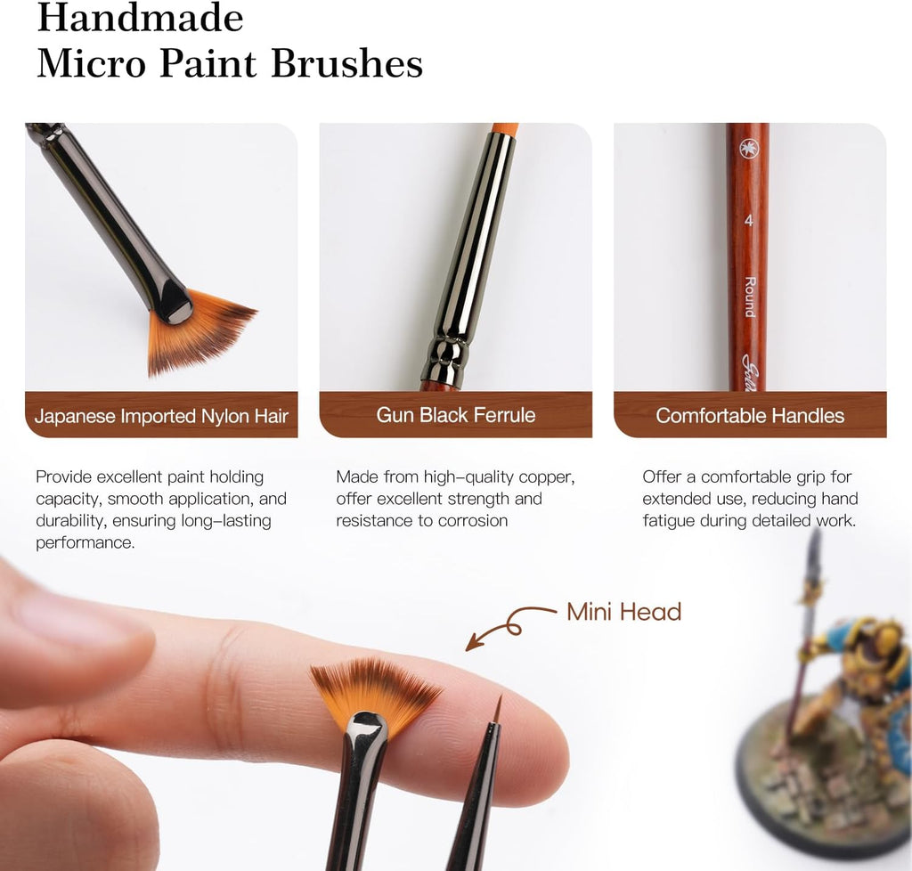 Golden Maple Fine Miniature Paint Brushes – Professional Micro Detail Brush Set for Models, Tabletop Gaming & Fine Art – Portable Travel Case, Acrylic/Watercolor/Oil