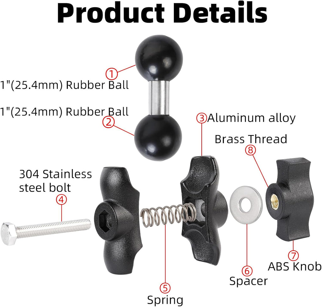 Double Socket Arm with 1" Double Ball Adapter Compatible with RAM B Size Mounts, 360° Rotation Extension Rod for Phone Holder, Tablet Mount, for Bike, Motorcycle, Truck (4.13" Short Adapter)