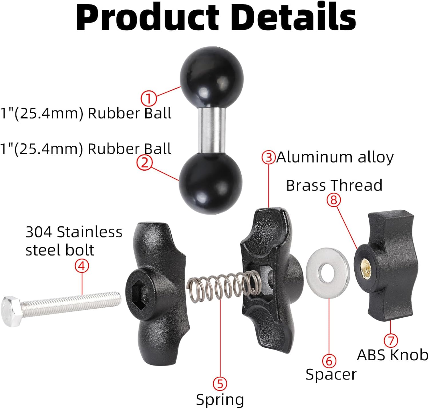 Double Socket Arm with 1" Double Ball Adapter Compatible with RAM B Size Mounts, 360° Rotation Extension Rod for Phone Holder, Tablet Mount, for Bike, Motorcycle, Truck (4.13" Short Adapter)