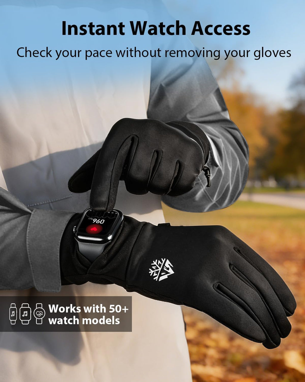 Running Winter Gloves with Watch Window, Warm Hiking Gloves for Men Women