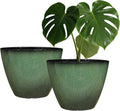 Vanslogreen 2 Pack Plant Pots for Indoor Outdoor Plants, 8 inch Plastic Flower Pots, Glazed Planter for Aloe, Herbs, Cactus (Green, 2pcs)