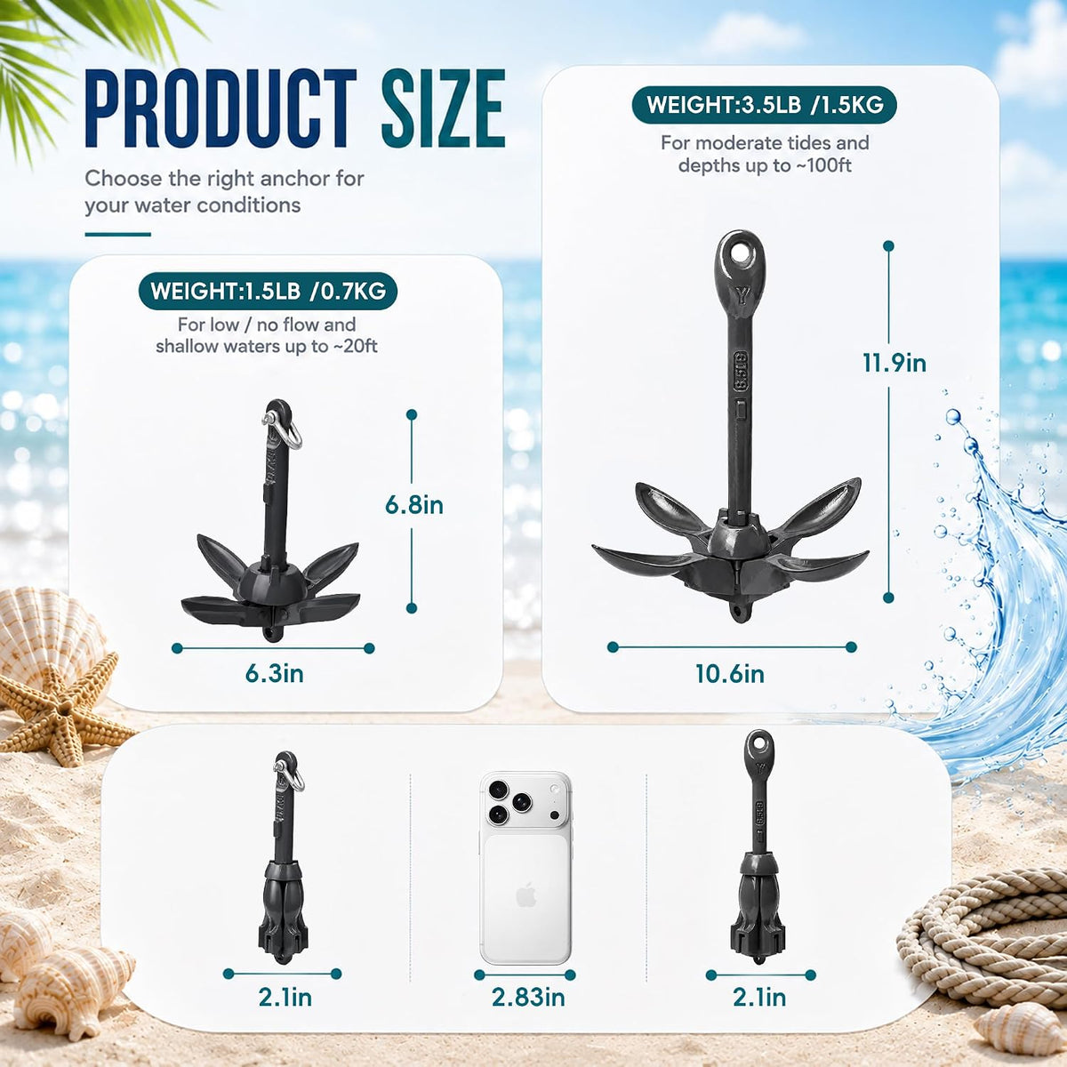 Kayak Anchor Boat Anchor for Kayaks, Canoes, SUP Paddle Boards & Jet Skis, Folding Anchor with 40ft Anchor Tow Rope and Carrying Bag