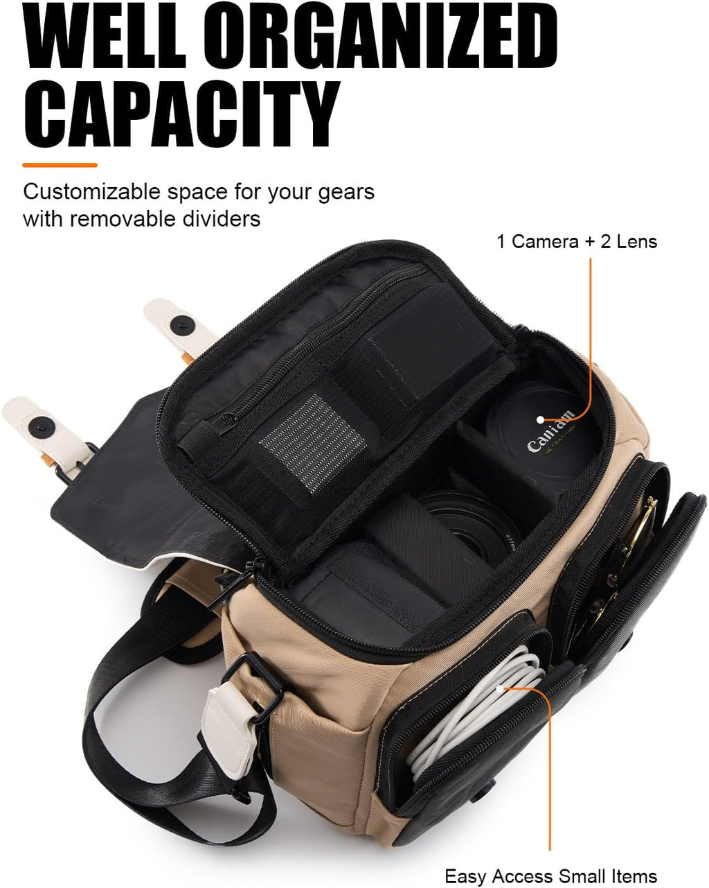 Cwatcun Midi Camera Sling Bag, Waterproof Crossbody Case with Tripod Holder