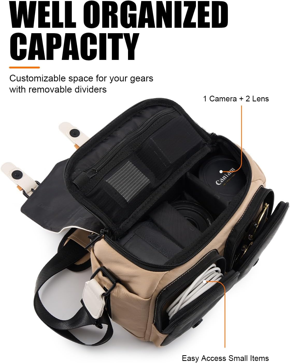 Cwatcun Midi Camera Sling Bag, Waterproof Crossbody Case with Tripod Holder