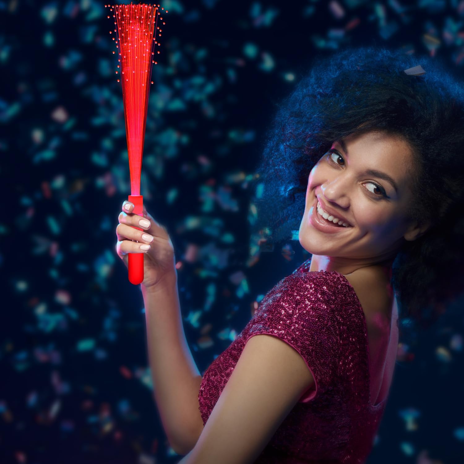 48 PCS Red Glow Fiber Wands Sticks LED Light Wands 3 Modes Flashing Fiber Optic Light Rod Bulk Fiber Optic Wands for Wedding July 4th Halloween Christmas Valentine's Day