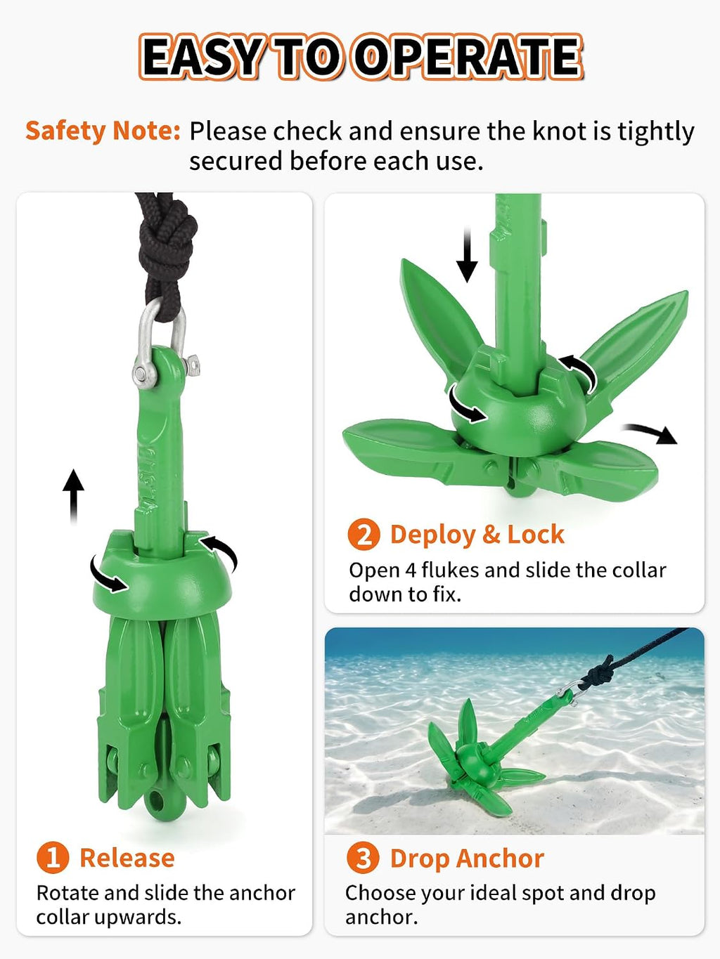 OULEME 1.5/3.5 LB Folding Grapnel Anchor Kit with 40 FT Rope & Buoy, for Boat, Kayak, Canoe, Small Watercraft, SUP, PWC, Jet Ski, Inflatable Paddle Board