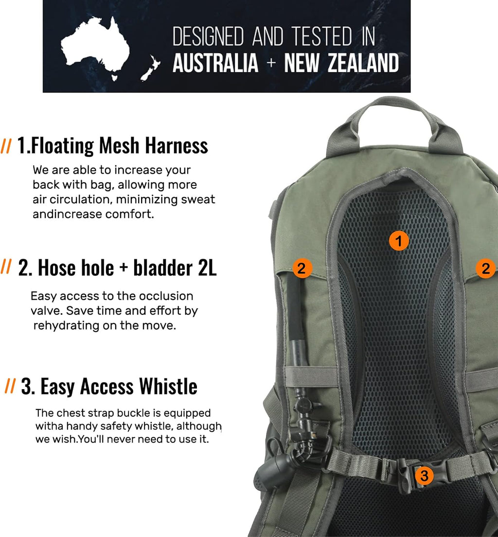 SPIKA Camo and Green Hunting Backpack Tactical Military Bags Waterproof Daypack for 25L Capacity Removable Hip Belt