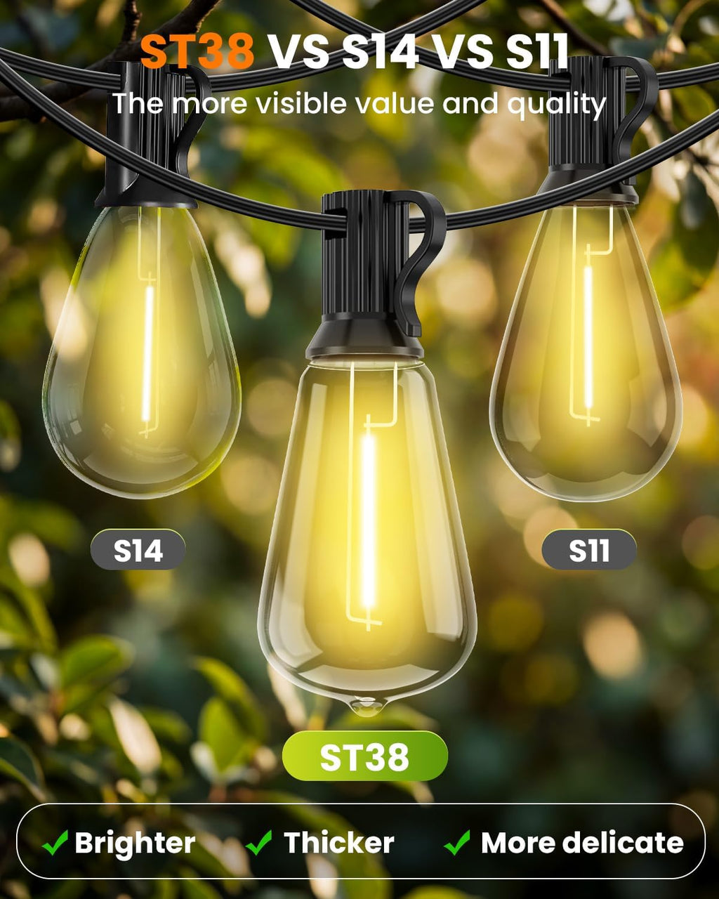 VOLIVO 54FT ST38 Solar String Lights Waterproof Outdoor Patio Lights