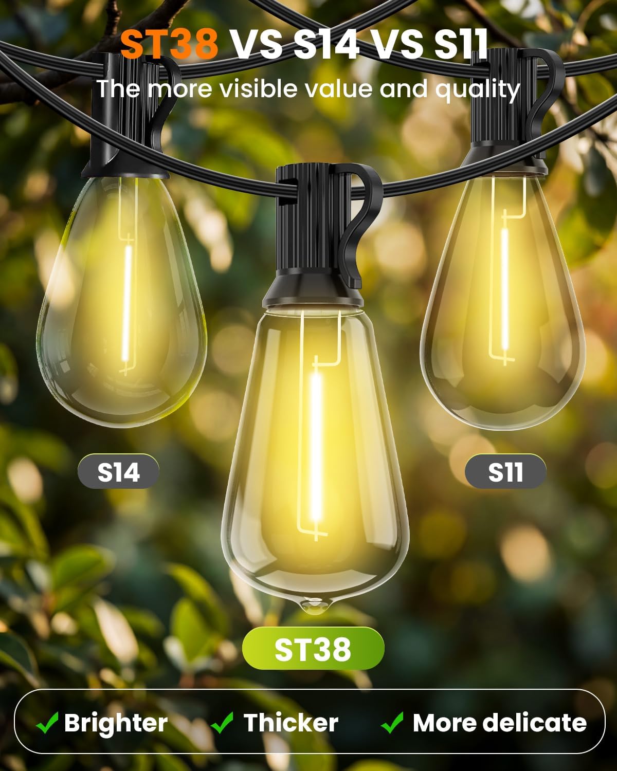 VOLIVO 54FT ST38 Solar String Lights Waterproof Outdoor Patio Lights