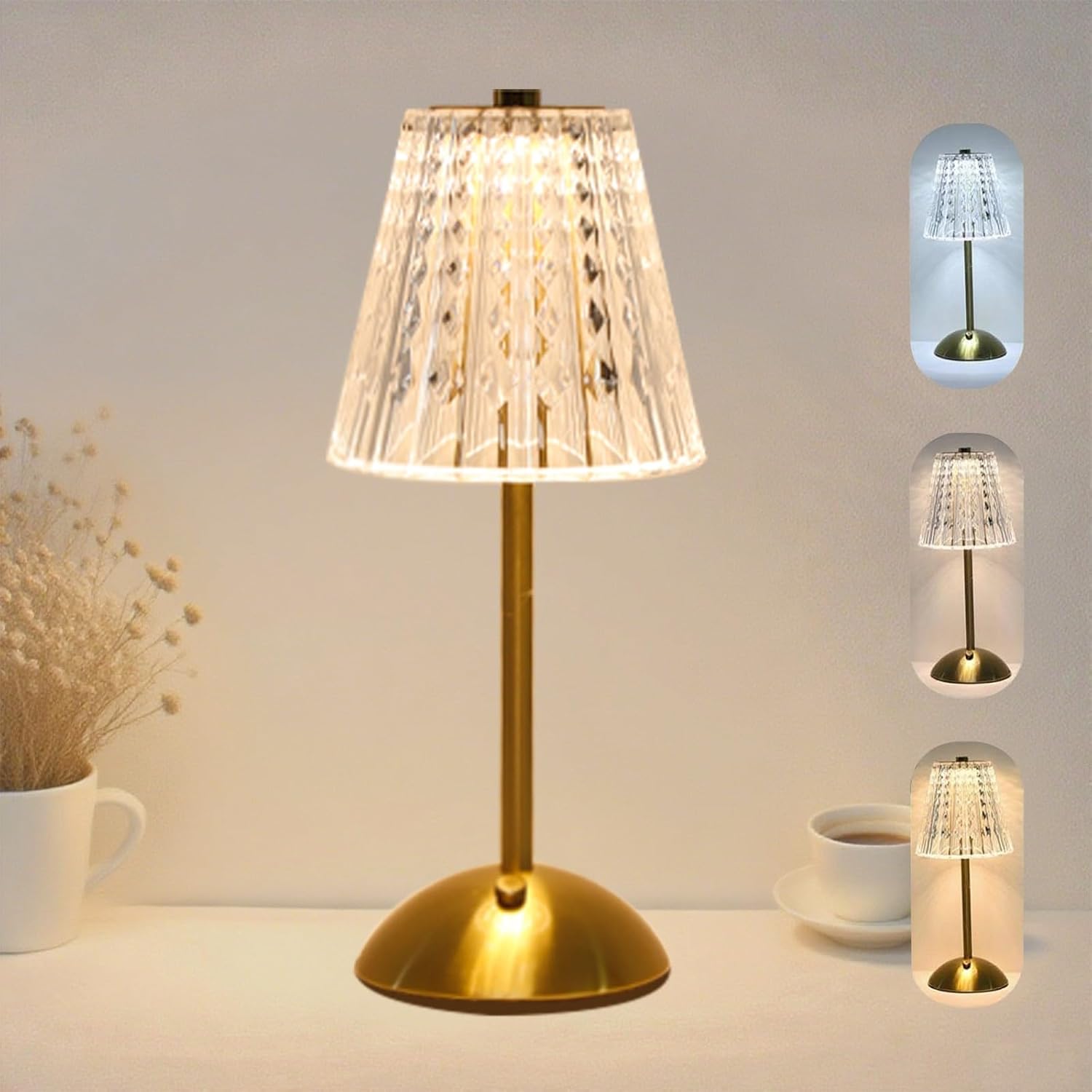 2 Pcs Cordless Rechargeable Table Lamp, Touch Dimming, 3 Color Modes