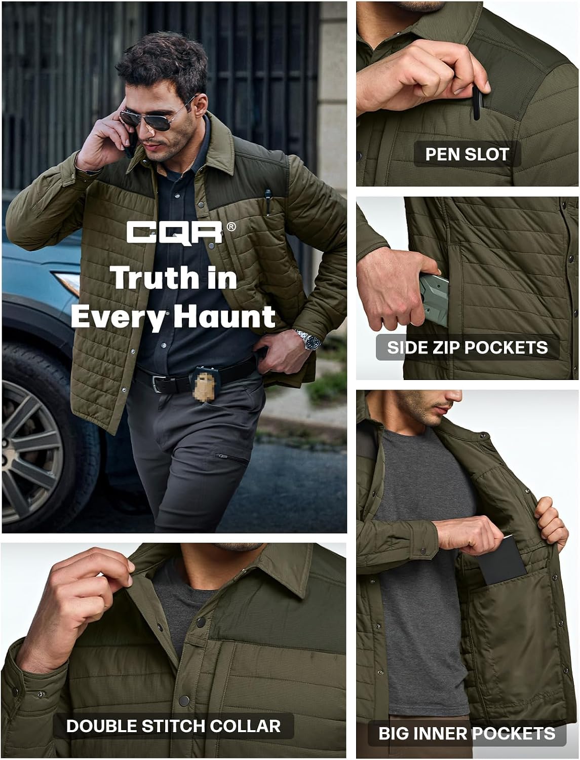 CQR Men's Lightweight Warm Insulated Jacket, Windproof Water Resistant Winter Active Coat for Hiking Work Outdoor Tactical