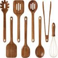 CAROTE Wooden Utensil Set, 8-Piece Acacia Wood Cooking Utensils