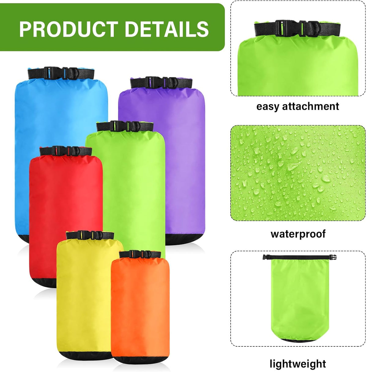 6 Pcs Waterproof Dry Bag Set for Kayaking & Camping,Fluorescent