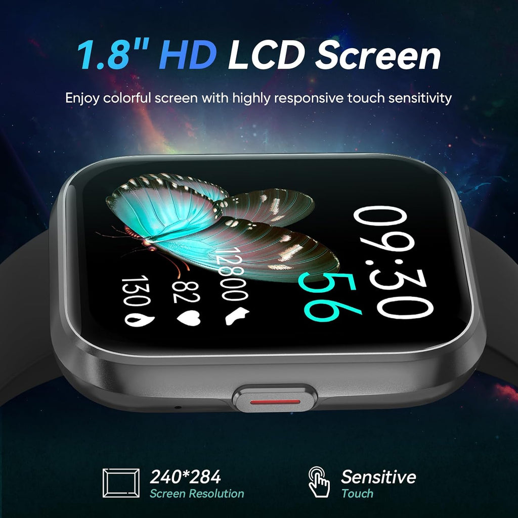 Smart Watches for Men Android & iPhone, 1.8" HD Alexa Built-in Smartwatches Fitness Tracker Watch with Bluetooth Calls, IP68 Waterproof, Heart Rate/Sleep/SpO2 Monitor, 110 Sport Modes - Black