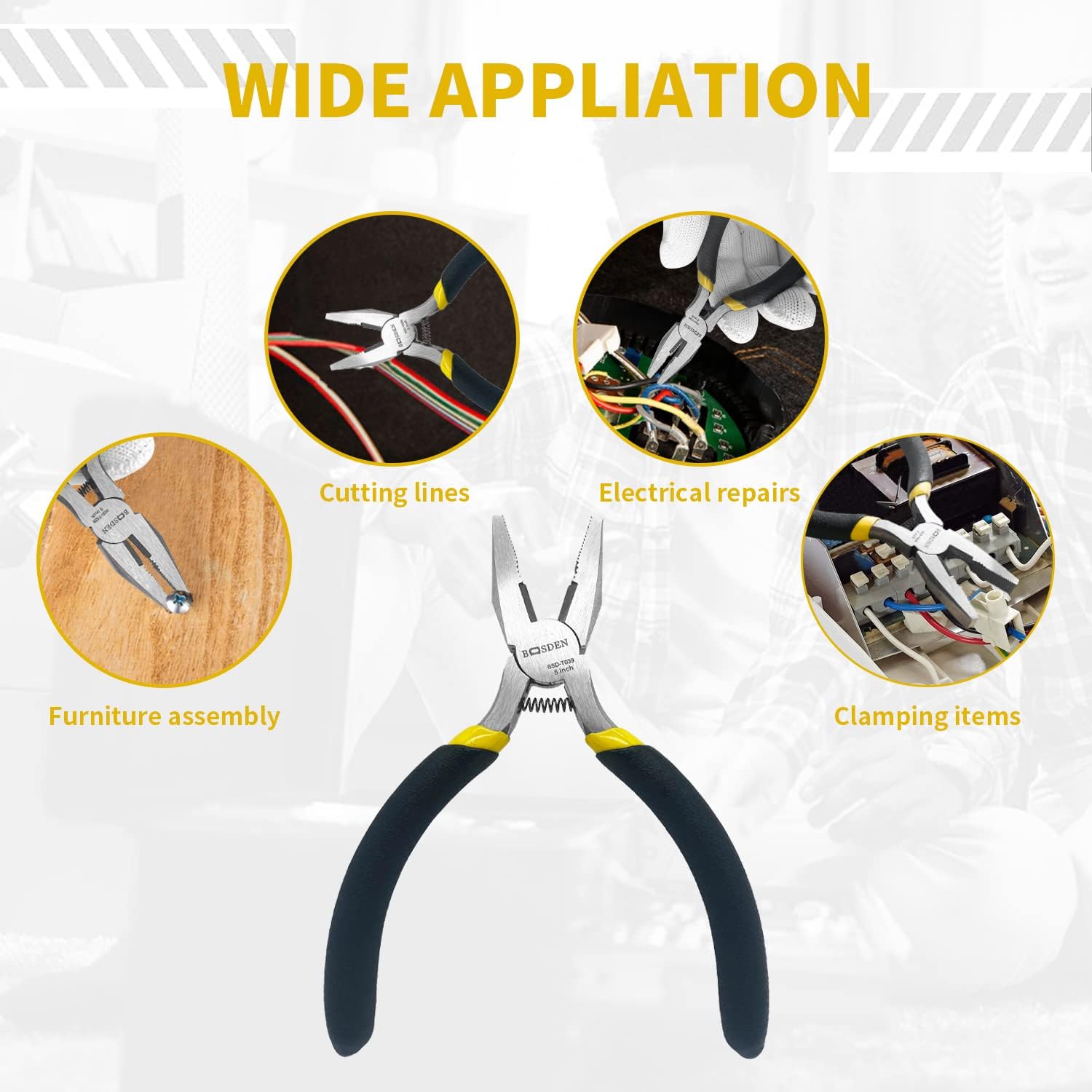 BOOSDEN Mini Linesman Pliers with Wire Cutter 5 Inch 5 Pack